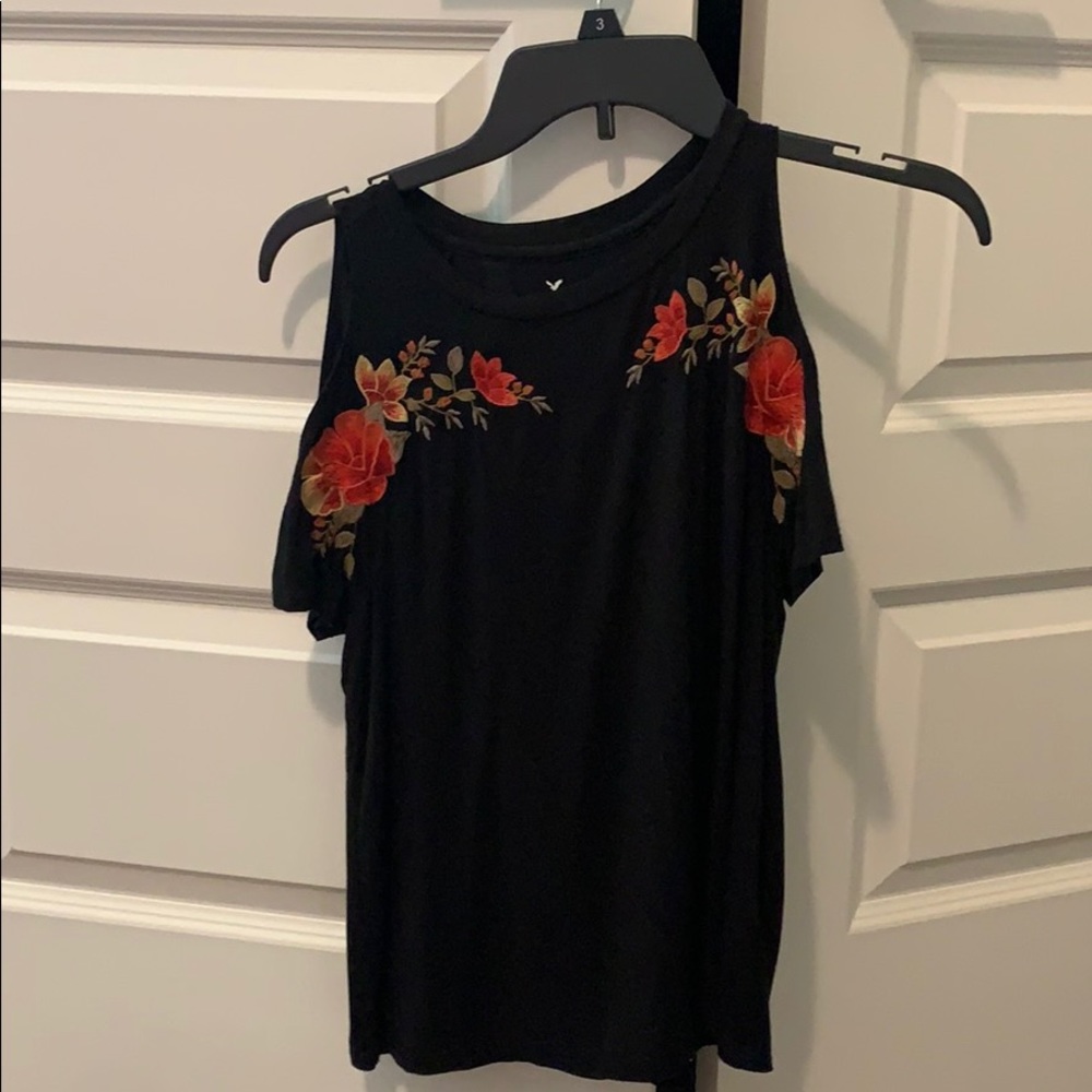 Black blouse with cut out sleeves